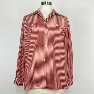 Michael KORS Womens Small Top Blouse Vintage Italy Red Striped Button Cotton #WW
